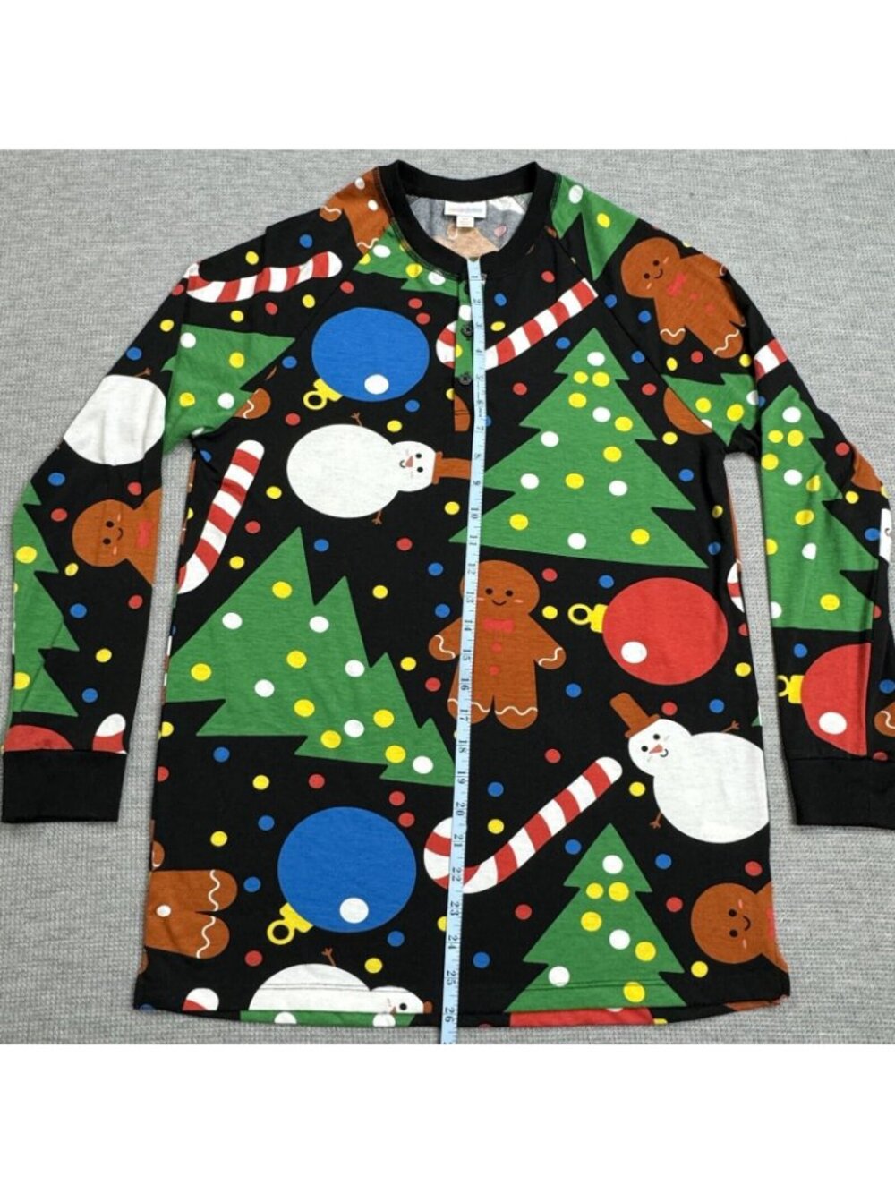 LuLaRoe Tunic Shirt Womens Size XS Black Christmas Theme Long Sleeve Henley Neck - Picture 13 of 16